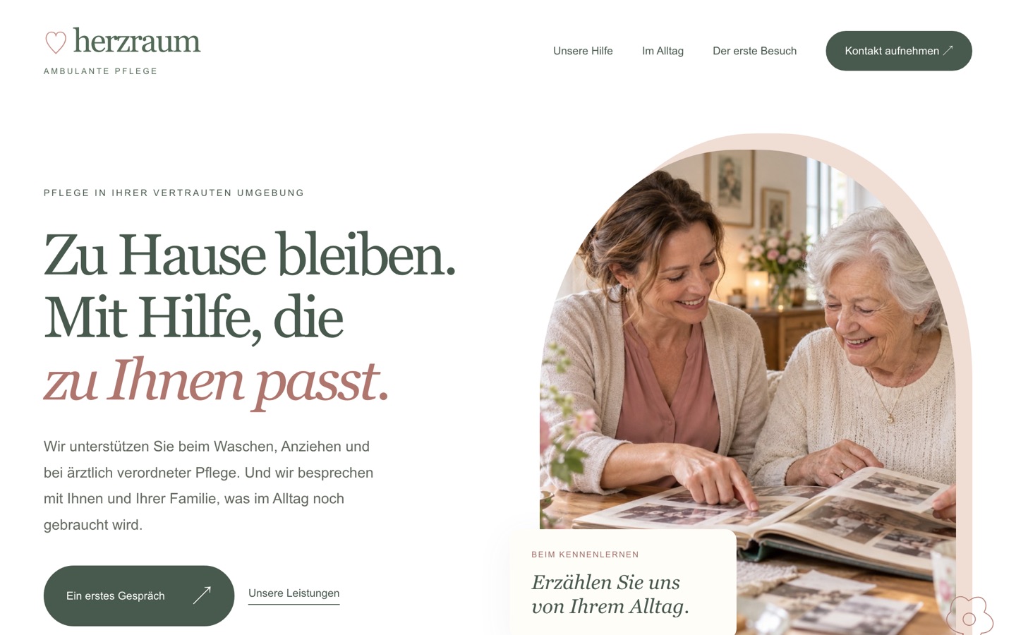 Vorschau der Musterseite herzraum: Serifenüberschrift neben einem Bogenbild.